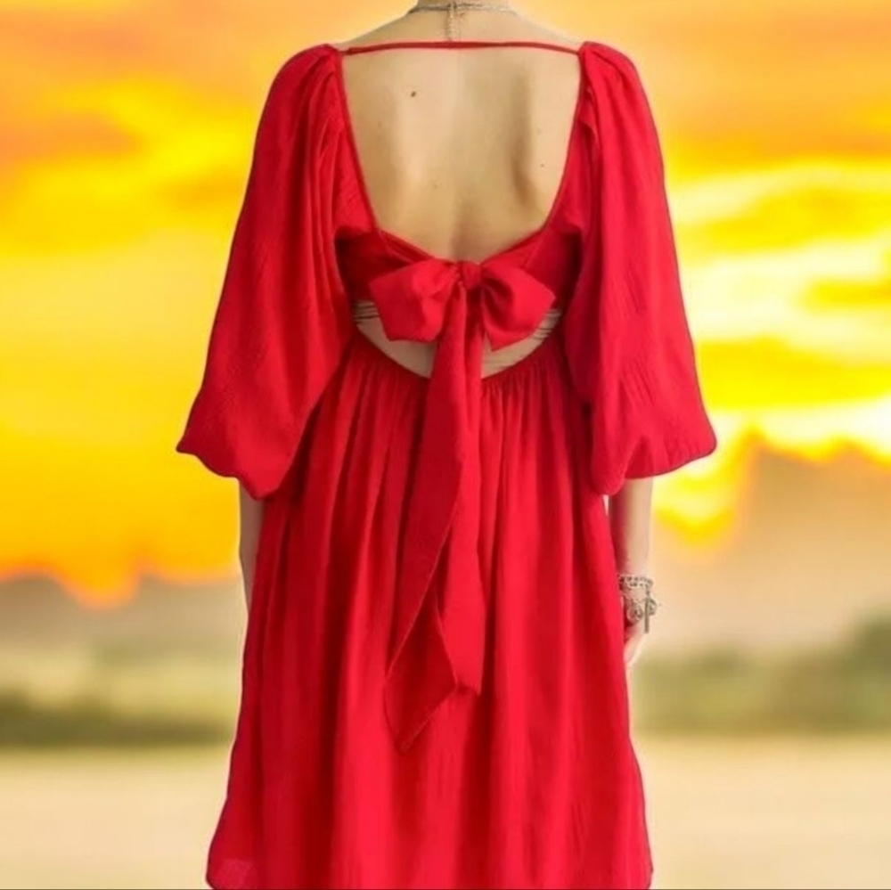 NWT Davi & Dani Textured Red Women's Dress With Tie Back Size 1X - Picture 4 of 14